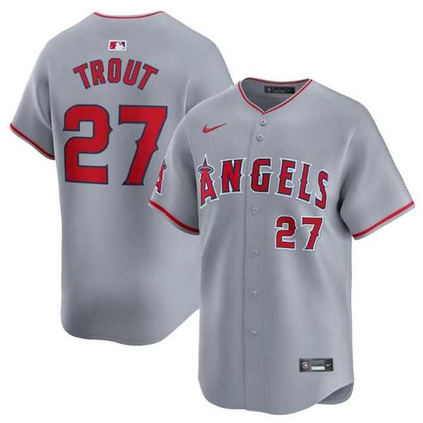 Mens Los Angeles Angels #27 Mike Trout Gray Away Limited Baseball Stitched Jersey Dzhi->los angeles angels->MLB Jersey
